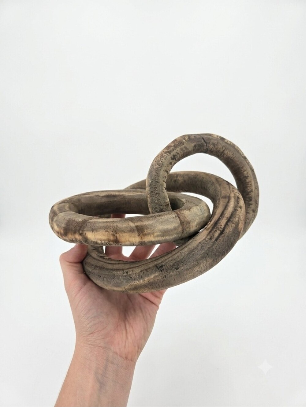 Modern Organic Lightweight Wood Decorative Chain Link Sculpture, Tabletop Decor